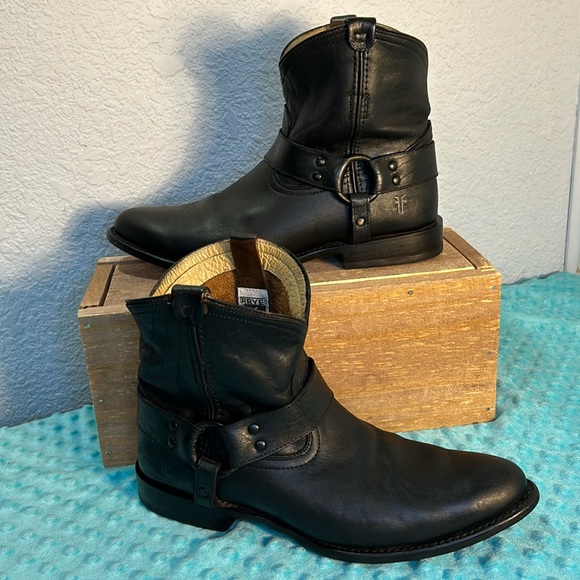 Frye Shoes - Frye black leather harness ankle boots